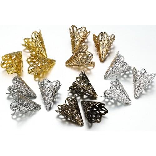 30pcs 17x20mm Charms Filigree Flower Shape Cone Beads Cap For DIY Earring Necklace Jewelry Finding Making Supplies Accessories