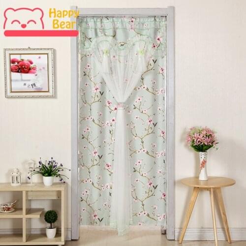 Happy Bear Decorative Door Curtain Double Layer Cloth Door Curtains for Bedroom Bathroom Simple Installation By Extendable Stick