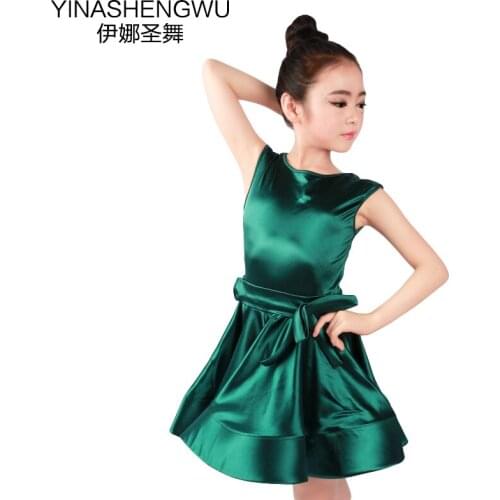 Children Latin Dance Dress Professional Latin Competition Dance Costumes Girls Sleeveless Shiny Satin Latin Dance Clothing