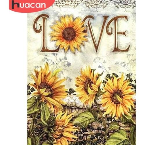 HUACAN 5D Full Sqaure Diamond Embroidery Cross Stitch Sunflower Diamond Painting Flower Picture Of Rhinestone Handmade Gift