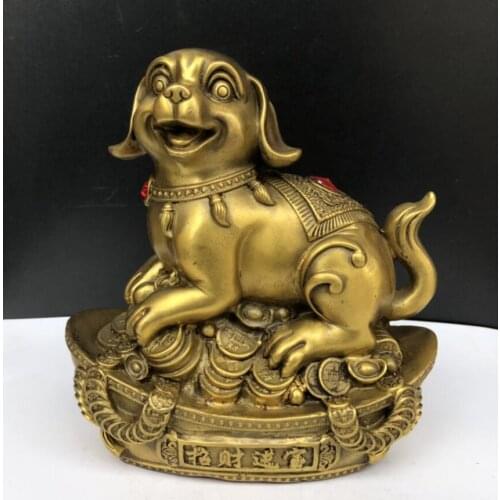 China brass Ingots money dog crafts statue