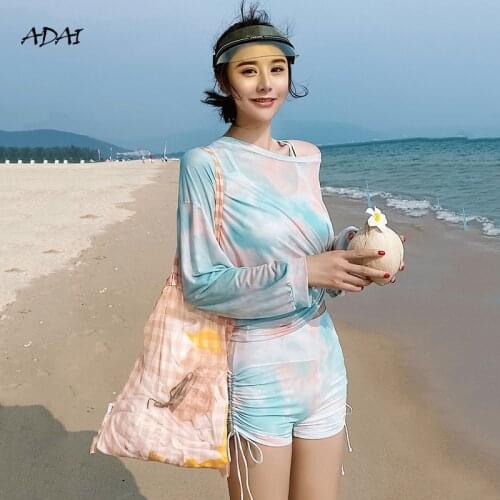 3 Piece Bikini Set Womens Swimwear Bathing Suits Summer Suit Long Sleeve High-waist Swimsuit Cover Up Pink Swimming Beachwear