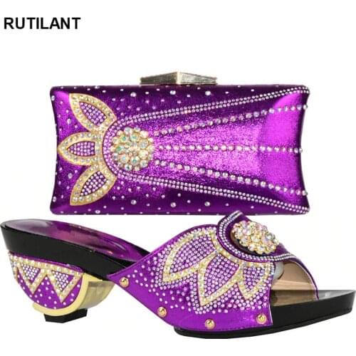 New Arrival Ladies Italian Shoes and Bag Set Purple African Shoe and Bag Set for Party In Women Italian Ladies Shoe and Bag Set