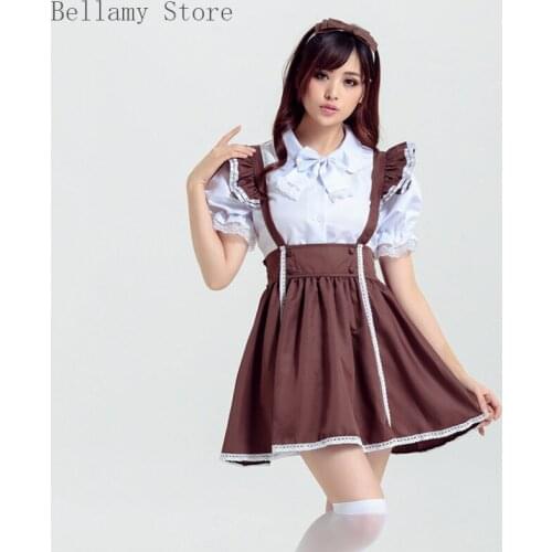 Gothic Lolitan Sweet Bow Pleated lace Cosplay Maid Costume Maid Dress