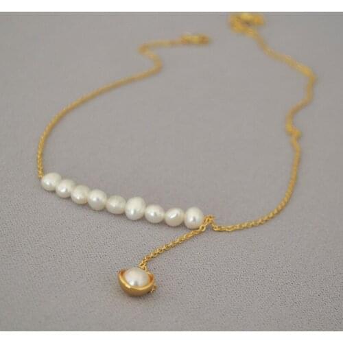 Brass With 18K Gold Real Baroque Pearl Necklace Women Jewelry Runway Gown Hiphop Rare Glam Japan Korean Fashion