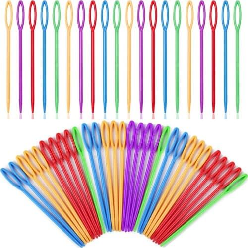 LMDZ 50 PCS Large Eye Plastic Needles(3.5Inch/9cm), Blunt Needles Learning Needles, Safety Plastic Lacing Needles for Kids
