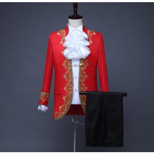 Mens Cosplay Party Costume Suits Dress Tuxedo European King Prince Royal Court Cosplay Costume Stage Prom Performance Clothing
