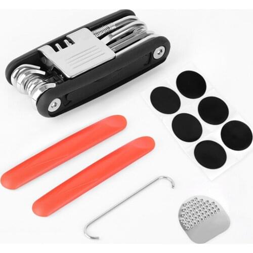 Bike Tire Repair Tool Set 13 In 1 Bicycle Folding Repair Tools + Tire Patch + Tire Stick + Chain Hook for Road MTB Cycling Moto