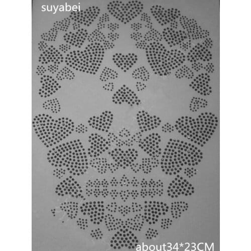 Heart skull iron on applique patches hot fix rhinestone transfer motifs iron on crystal transfers design for shirt
