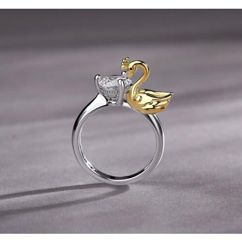 New Design Fashion Gold Colors Swan Rings for Women White Zircon Bridal Party Wedding Jewelry Delicate Female Engagement Ring