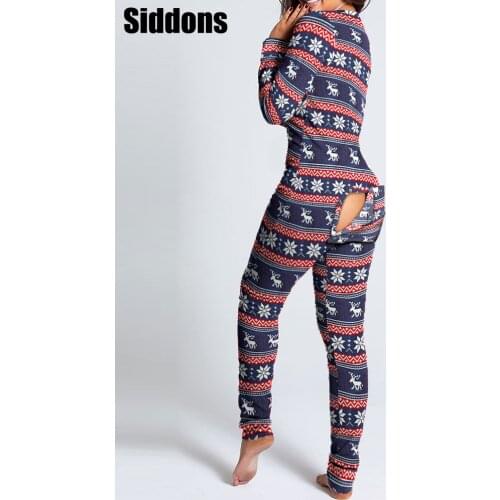2021 New Year Christmas Functional Buttoned Flap Printed Adults Pajamas Suit Womens Sleevewear Detachable Jumpsuits