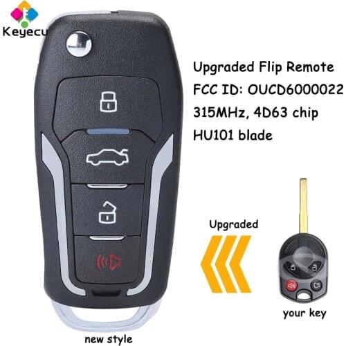 KEYECU Upgraded Flip Remote Car Key With 4 Button 4D63 Chip 315MHz - FOB for Ford C-MAX Escape F-350 Focus Transit, OUCD6000022