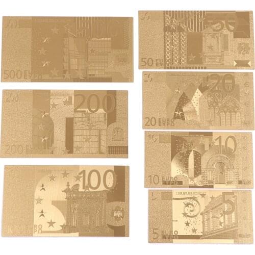 7PCS 5/10/20/50/100/200/500 Euro Gold Commemorative Coin Collection Fake Money Souvenir Decoration