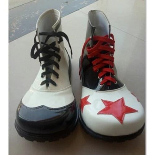 PU black white big head clown boots for adults cute clown cosplay accessories joker happy party supplies halloween shoes