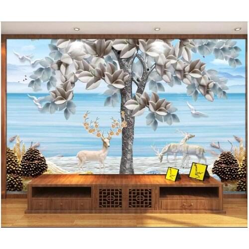 Custom photo wallpaper 3d wall murals wallpaper for walls 3 d Modern embossed solid tree deer European style wall decoration