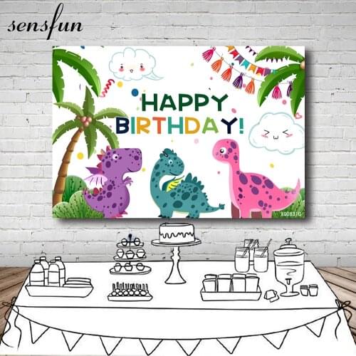 Sensfun Cartoon Dinosaur Party Backdrops For Photo Studio Kids Boys 1st Birthday Party Photography Backgrounds Custom