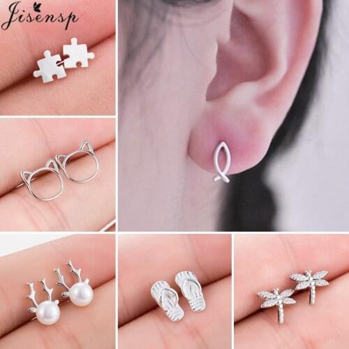 Simple Thin Line Fish Shaped Earrings Women Brincos Geometric Puzzle Slipper Dragonfly Stud Earring Kids Pendientes Dropshipping