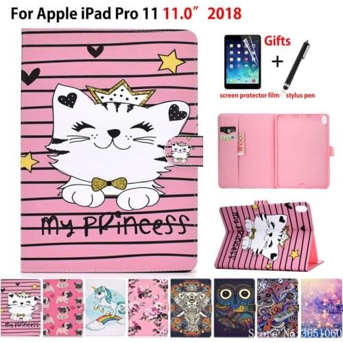 Case For iPad Pro 11 Pro11 2018 Smart Cover A1980 A1979 A1934 A2013 Funda Tablet Cartoon Animal Pattern Flip Stand Shell +Gift