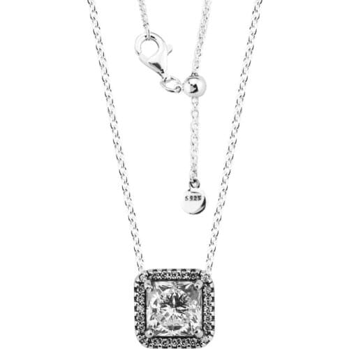 Timeless Elegance Pendant & Necklace with Clear CZ 100% 925 Sterling Silver Fine Jewelry Free Shipping