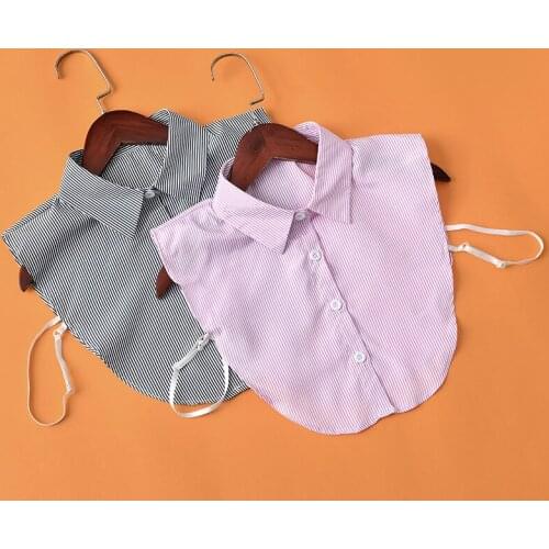 Women Cotton Knitted Fake Collar Blouse Tops Detachable Half Shirt Lapel False Collars Lady Cardigan Button Clothes Accessories