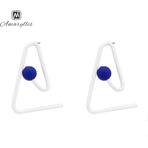 Amaiyllis Chic White Triangle Stud Earrings For Women Handmade Blue Bead Geometric Earrings large Metal Pendant Post Earrings