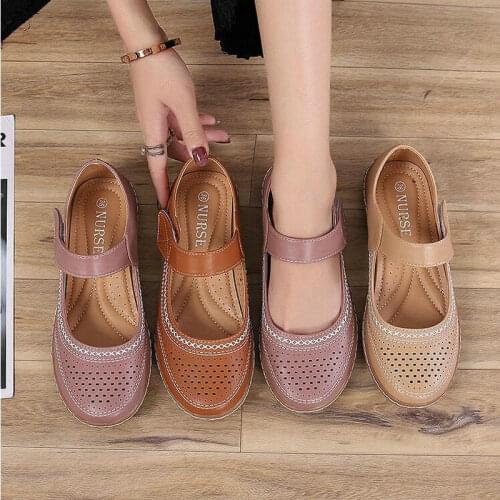 2021 New Summer Autumn Flats Shoes Women Fashion Casual Carved Single Shoes Womens Stitching Lightweight Velcro Mother Shoes