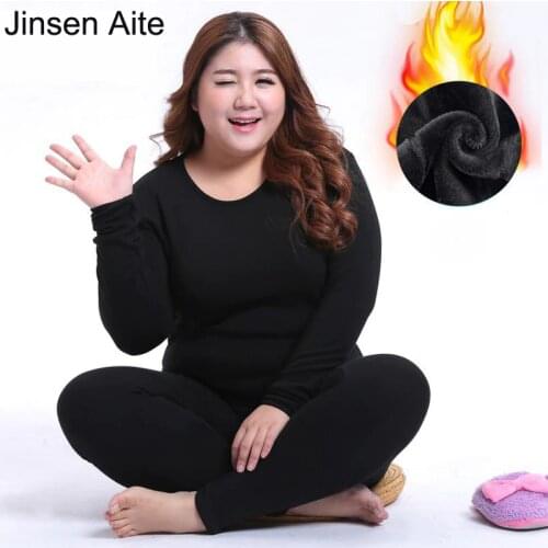 Jinsen Aite New Winter Womens Fleece Thick Warm Cotton Thermal Underwear Sets Large Size Slim Long Johns Plus Size XL-6XL JS69