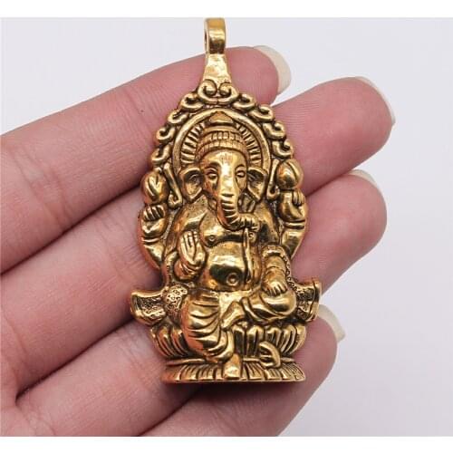 1Pcs 62x32mm Ganesha Buddha Elephant S Charms For Jewelry Making DIY Jewelry Findings Antique Gold Color Alloy Charms