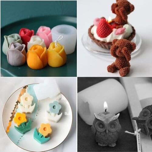 1PC INS Silicone Diy Soy Wax Candle Mold Aromatherapy Plaster 3d Flower Bear Owl Handmade Aroma Soap Mould Home Decor Material
