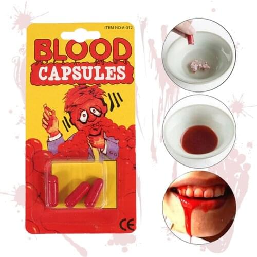 3/9Pcs Vomiting Blood Capsules Fake Blood Pill Fancy Dress Funny Halloween April Fools Day Joke Horror Prank Toys Party Supplies