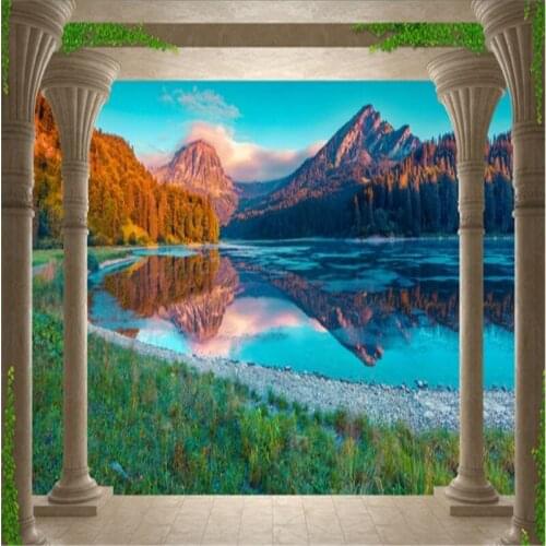 Beibehang Large custom wallpapers Roma column Alpine lake landscape 3D TV backdrop papel de parede 3d para sala atacado