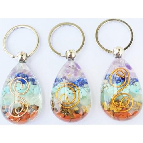 Retro Reiki Healing Colorful Chips Stone Natural Chakra Orgone Energy Keychain Pendant Jewelry Orgonite Crystal Keyring