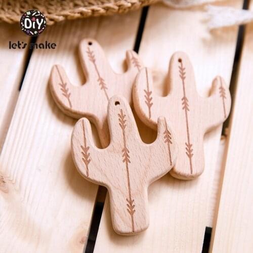 Lets Make Wooden Teethers Cartoon Teething Shape Cactus Leaves Tent 1pc DIY Nursing Product Beech Wood Food Grade Baby Teethers