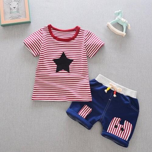 Childrens clothes striped t shirt + shorts 2 pcs clothing sets for kids baby boys and girls casual cotton suit
