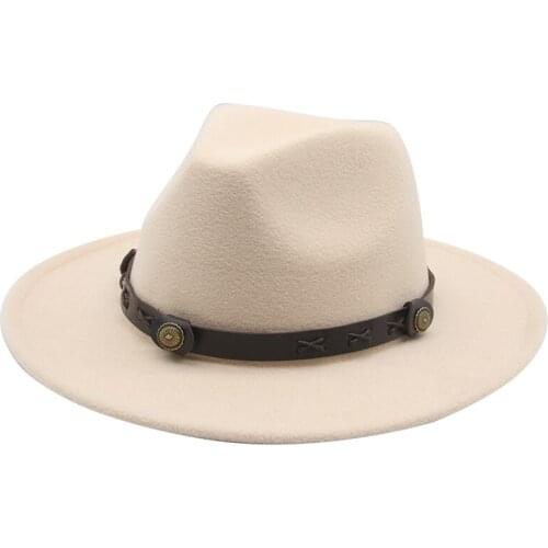 Felted hats women men casual western cowboy fedora hats white black khaki camel band belt luxury fashionable panamas women hats