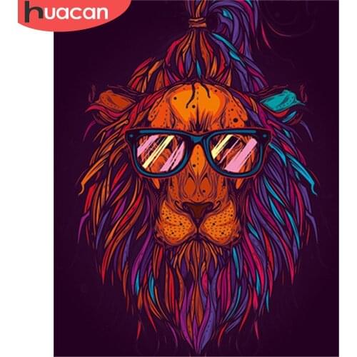 HUACAN DIY Lion Pictures By Number Kits Home Decoration Painting By Numbers Animal Drawing On Canvas HandPainted Art Gift