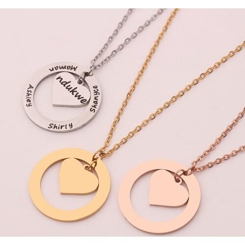 HUHUI Custom Name Necklace With Heart Personalized Engraved Letter Circle Pendant Stainless Steel Couple Jewelry Birthday Gift