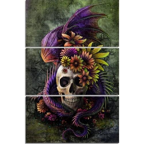 JIE DO ART HD Print 3 Pieces Canvas Art Picture Living Room With Home Decor Ornate Skull Picture