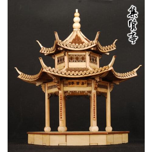 Chinese ancient building model jiangnan xihu jixian pavilion wooden assembly model kit