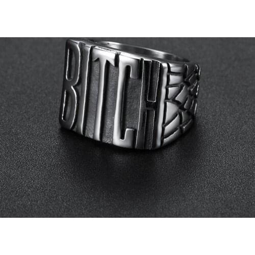 Restoring Ancient Ways Drop Shipping BITCH Letter Rings For Biker Ladies Cool Fashion 316l Stainless Steel Women Jewelry