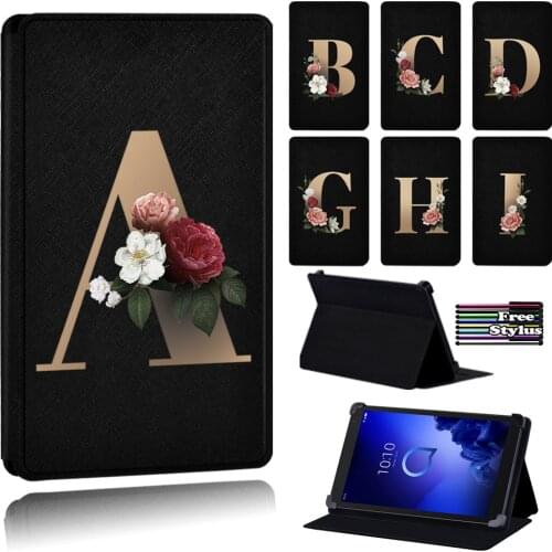 Gold Letter Leather Tablet Case for Alcatel 1T 7 Inch/Alcatel 3T 8 Inch/Alcatel 3T 10 Inch/1T 10 Inch/A3 10 Inch + Free Stylus