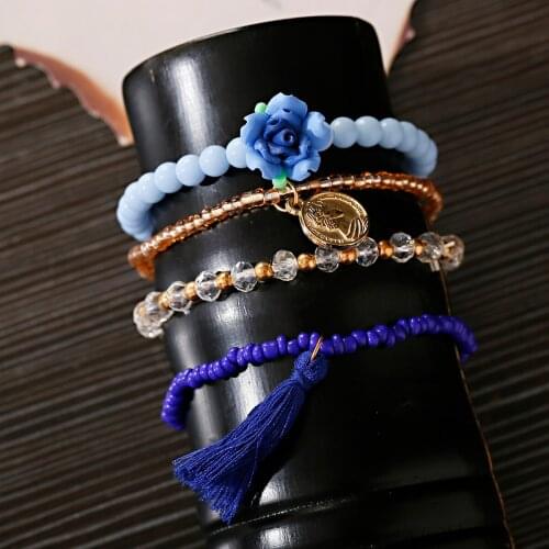Boho Summer Stone Beads Charms Evil Eye Bracelet Pulseras Mujer Star Hand Pendant Bracelets & Bangles Set For Women Gift