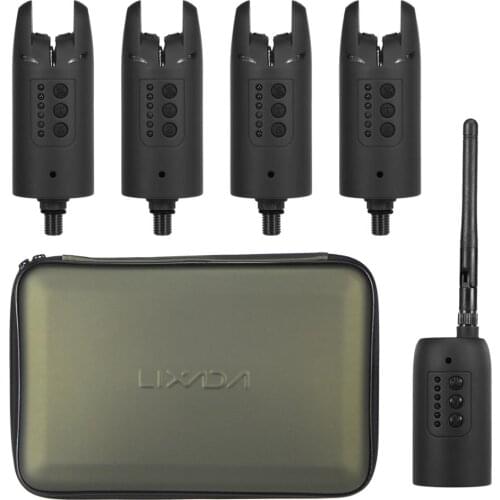 Lixada Wireless Fishing Alarm Set 4 Fishing Bite Alarms + 1 Receiver in Case LED Carp Fishing Alert