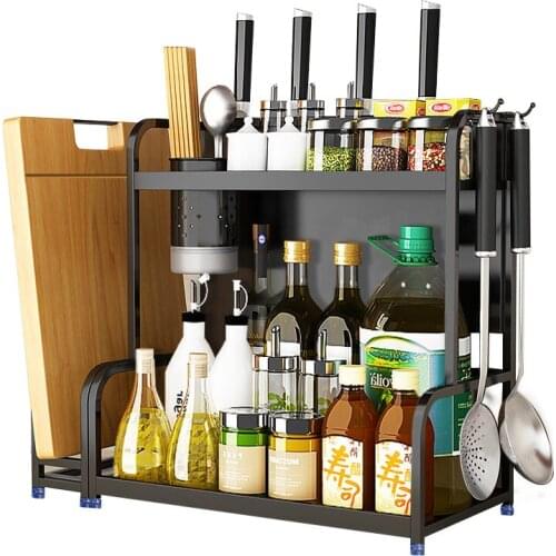 Multi-functional table kitchen organizer high quality stainless steel seasoning storage rack free installation anti-rust shelf