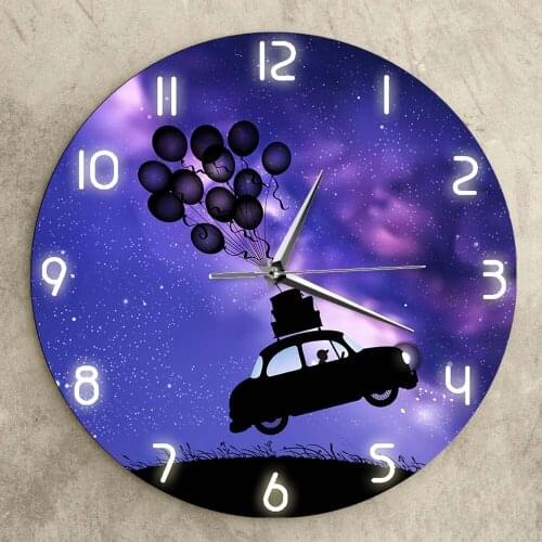 Retro Car Flies Unreal Illusion Wall Clock Flight In Starry Sky Surreal Wall Clock For Kids Bed Room Decor Children Gifts
