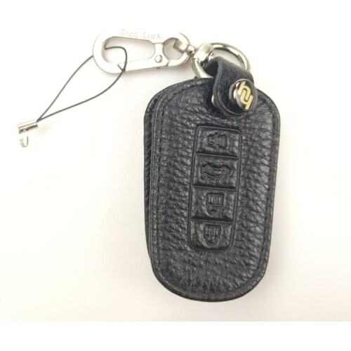 New Leather Black Color 4 Button Remote Key Bag Case Fob Holder Chain For Hyundai Series