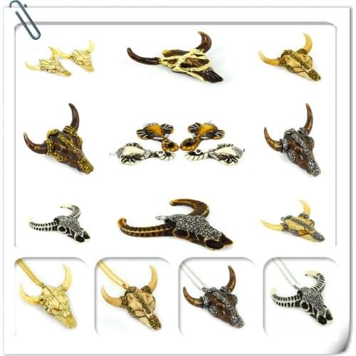 New Punk Animal Pendants Bone Inlay Rhinestone Cow Elephant Pendants For Necklace Holy Stuff Men Jewelry
