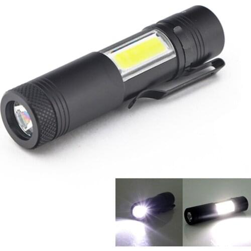 New Mini Portable Aluminum Q5 LED Flashlight XPE&COB Work Light lanterna Powerful Pen Torch Lamp 4 Modes Use 14500 or AA