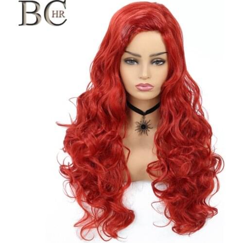 BCHR 28" Long Wave Cosplay Wigs Red Synthetic Wigs for Black Women Heat Resistance Fiber Party Hair Accessories Wigs