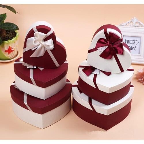 3pcs Heart Candy Gift Box Packaging Love Box With Bow For Valentines Day Wedding Gifts For Guests Party Supplies